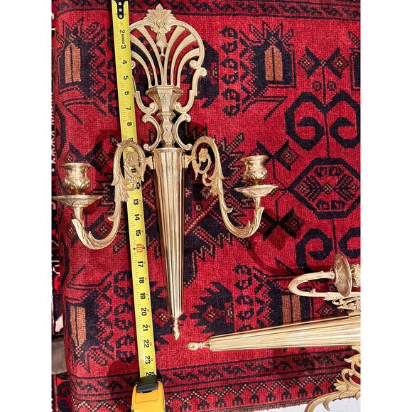 Hollywood Regency Candlestick Holder Sconce Set Empire Style Elegant Candelabras - Picture 7 of 10